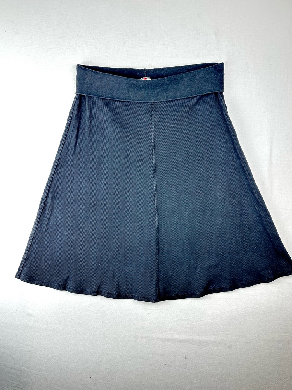 Hard Tail Y2K Ribbed Fold Over Rolldown Waist Pull On Fit & Flare Skirt Black